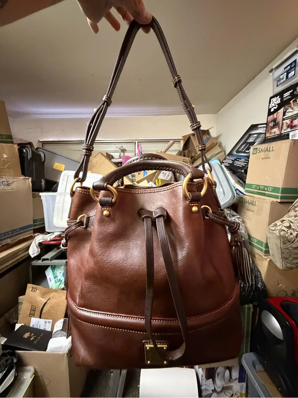 Dooney & Bourke Buckley Bag Leather Tote with Dual Handles in the color Chestnut